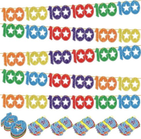 Faccito 5 Pcs 100 Days of School Banners 100th Day of School Decorations Colorful Number 100 Hanging Decorations Pre-Strung Happy 100 Garland Banners for Anniversary Celebration Wedding Supplies in Saudi Arabia