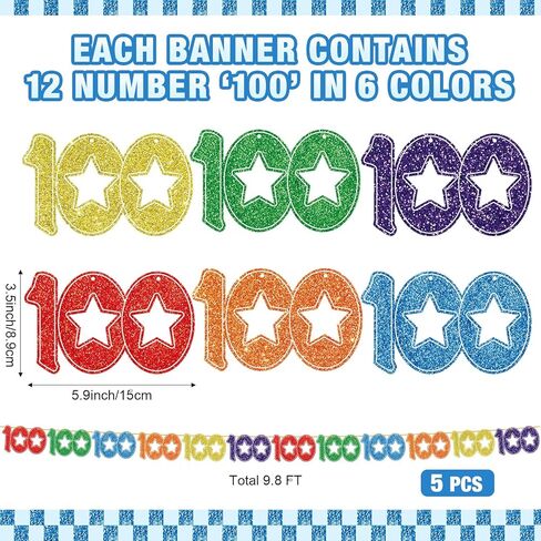 Faccito 5 Pcs 100 Days of School Banners 100th Day of School Decorations Colorful Number 100 Hanging Decorations Pre-Strung Happy 100 Garland Banners for Anniversary Celebration Wedding Supplies in Saudi Arabia