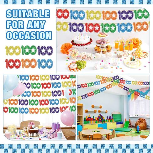 Faccito 5 Pcs 100 Days of School Banners 100th Day of School Decorations Colorful Number 100 Hanging Decorations Pre-Strung Happy 100 Garland Banners for Anniversary Celebration Wedding Supplies in Saudi Arabia