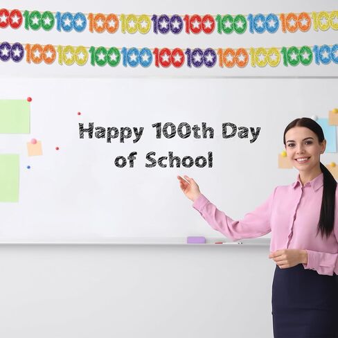 Faccito 5 Pcs 100 Days of School Banners 100th Day of School Decorations Colorful Number 100 Hanging Decorations Pre-Strung Happy 100 Garland Banners for Anniversary Celebration Wedding Supplies in Saudi Arabia