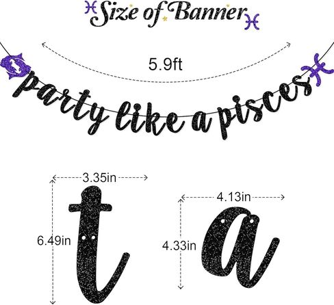 Party Like a Pisces Banner, February March Birthday Banner, Pisces Season Birthday Banner, Zodiac Birthday Banner, Birthday Decor for Pisces (Black) in Saudi Arabia