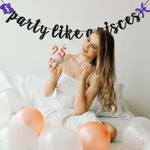 Party Like a Pisces Banner, February March Birthday Banner, Pisces Season Birthday Banner, Zodiac Birthday Banner, Birthday Decor for Pisces (Black) in Saudi Arabia