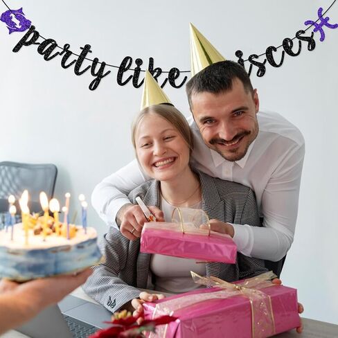 Party Like a Pisces Banner, February March Birthday Banner, Pisces Season Birthday Banner, Zodiac Birthday Banner, Birthday Decor for Pisces (Black) in Saudi Arabia