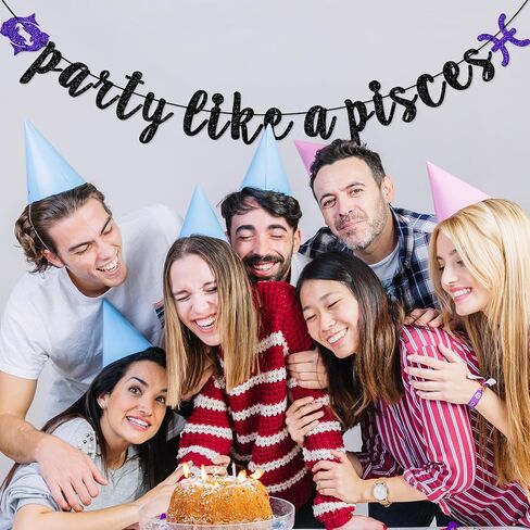 Party Like a Pisces Banner, February March Birthday Banner, Pisces Season Birthday Banner, Zodiac Birthday Banner, Birthday Decor for Pisces (Black) in Saudi Arabia