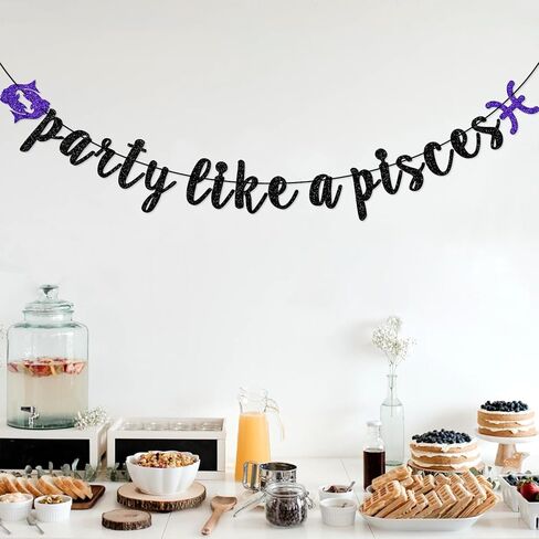 Party Like a Pisces Banner, February March Birthday Banner, Pisces Season Birthday Banner, Zodiac Birthday Banner, Birthday Decor for Pisces (Black) in Saudi Arabia