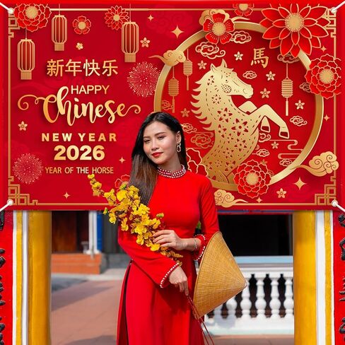 Chinese New Year Decorations - 72''x43'' Chinese New Year Banner backdrop, Year of The Horse 2026 Banner for Chinese Spring Festival Decorations in Saudi Arabia