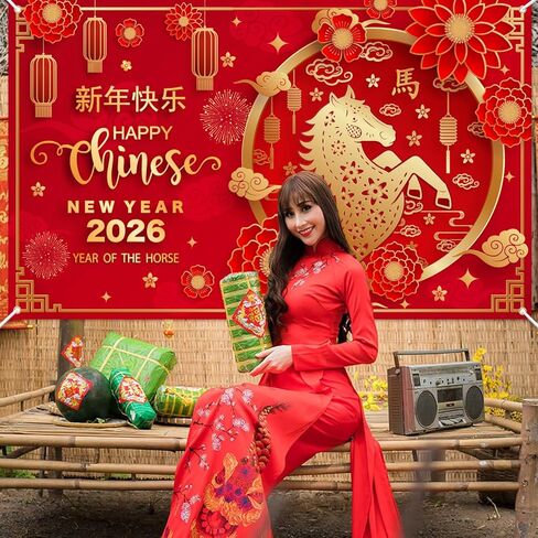 Chinese New Year Decorations - 72''x43'' Chinese New Year Banner backdrop, Year of The Horse 2026 Banner for Chinese Spring Festival Decorations in Saudi Arabia