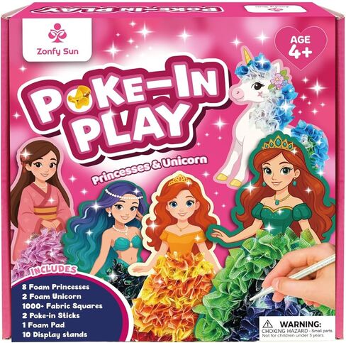 Zonfy Sun Poke-in Play DIY Poke Art Kit with 10 Colorful Figures, Mess-Free Crafts for Kids 4–8, Princess-Inspired Creative Toy, Great Birthday Gifts & Christmas Gifts for Girls in Saudi Arabia