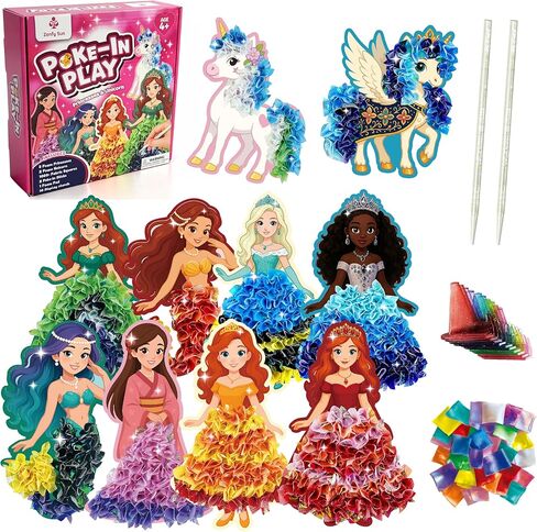 Zonfy Sun Poke-in Play DIY Poke Art Kit with 10 Colorful Figures, Mess-Free Crafts for Kids 4–8, Princess-Inspired Creative Toy, Great Birthday Gifts & Christmas Gifts for Girls in Saudi Arabia