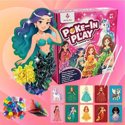 Zonfy Sun Poke-in Play DIY Poke Art Kit with 10 Colorful Figures, Mess-Free Crafts for Kids 4–8, Princess-Inspired Creative Toy, Great Birthday Gifts & Christmas Gifts for Girls in Saudi Arabia