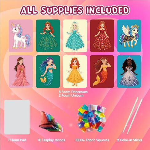 Zonfy Sun Poke-in Play DIY Poke Art Kit with 10 Colorful Figures, Mess-Free Crafts for Kids 4–8, Princess-Inspired Creative Toy, Great Birthday Gifts & Christmas Gifts for Girls in Saudi Arabia