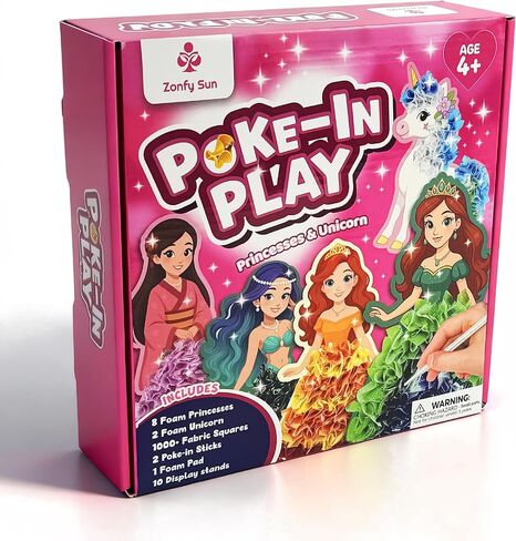 Zonfy Sun Poke-in Play DIY Poke Art Kit with 10 Colorful Figures, Mess-Free Crafts for Kids 4–8, Princess-Inspired Creative Toy, Great Birthday Gifts & Christmas Gifts for Girls in Saudi Arabia