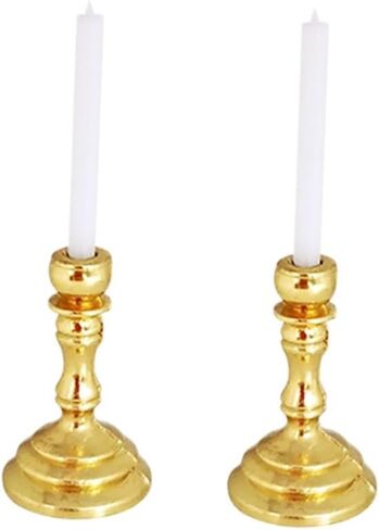 2Pcs Gold 1/12 Miniature Candle Holder Candlestick Dollhouse Accessories, DIY Micro Landscaping Decor in Saudi Arabia
