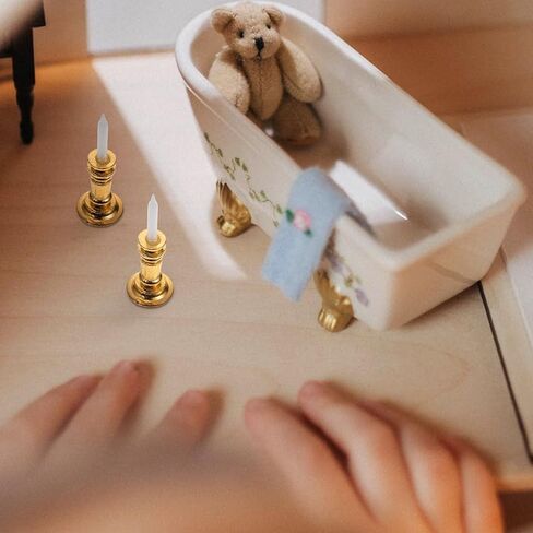 2Pcs Gold 1/12 Miniature Candle Holder Candlestick Dollhouse Accessories, DIY Micro Landscaping Decor in Saudi Arabia