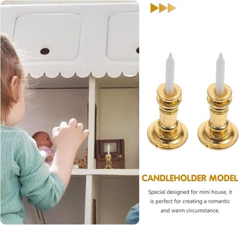 2Pcs Gold 1/12 Miniature Candle Holder Candlestick Dollhouse Accessories, DIY Micro Landscaping Decor in Saudi Arabia