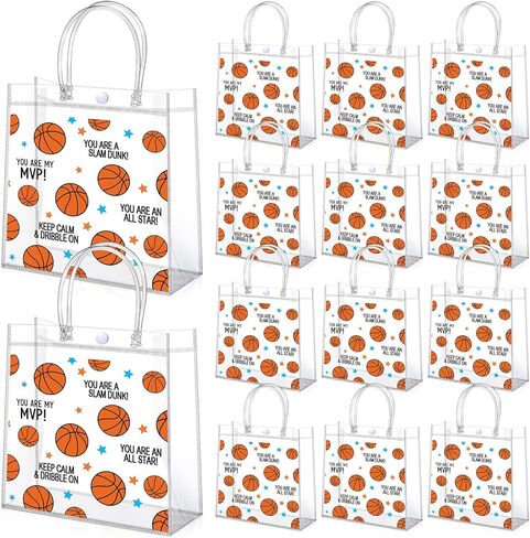 Aliceset 12 Pcs Basketball Gift Bags Bulk Transparent Basketball Goodie Bags with Handles Reusable PVC Gift Totes for Game Day Sports Birthday Parties Team Events Gifts Treat in Saudi Arabia