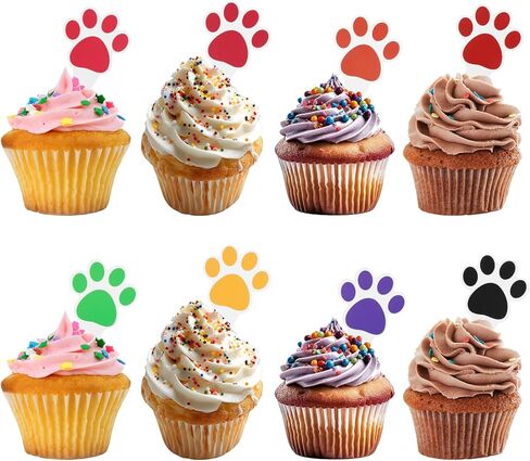 48 Pcs Paw Cake Topper, Dog Paw Cake Toppers Puppy, Birthday Cupcakes for Boys Girls Cats Dogs Birthday Party Supplies in Saudi Arabia