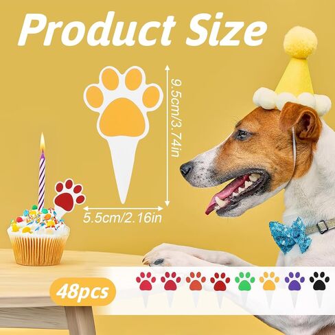 48 Pcs Paw Cake Topper, Dog Paw Cake Toppers Puppy, Birthday Cupcakes for Boys Girls Cats Dogs Birthday Party Supplies in Saudi Arabia