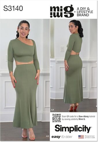 Simplicity SS3140K5 Misses' حزمة نمط الخياطة غير المتكافئة وتنورة حورية البحر من Mimi G Style، رمز التصميم S3140، الأحجام 8-10-12-14-16 in Kuwait