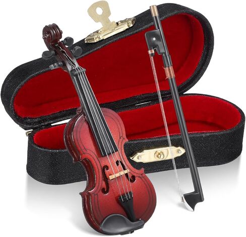 NUOBESTY Miniature Wood Violin Ornament with Rack Bow 3.54 Inch Tiny Violin Model for Dollhouse Decor and Photo Prop in Saudi Arabia