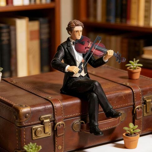 NUOBESTY Miniature Wood Violin Ornament with Rack Bow 3.54 Inch Tiny Violin Model for Dollhouse Decor and Photo Prop in Saudi Arabia