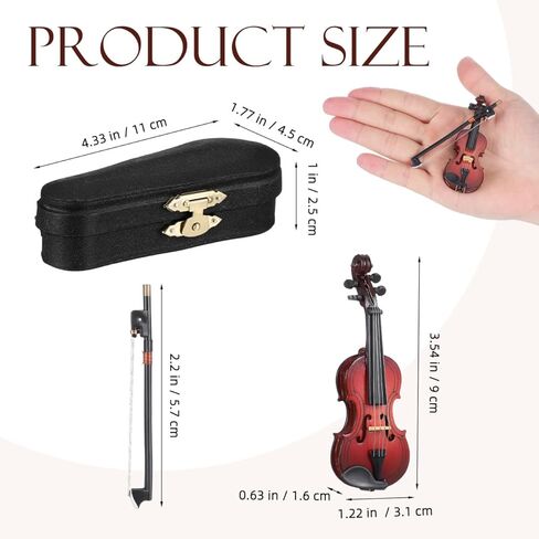 NUOBESTY Miniature Wood Violin Ornament with Rack Bow 3.54 Inch Tiny Violin Model for Dollhouse Decor and Photo Prop in Saudi Arabia