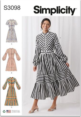 Simplicity SS3098H5 حزمة نمط خياطة فستان Misses' بأزرار أمامية، رمز التصميم S3098، الأحجام 6-8-10-12-14 in Kuwait