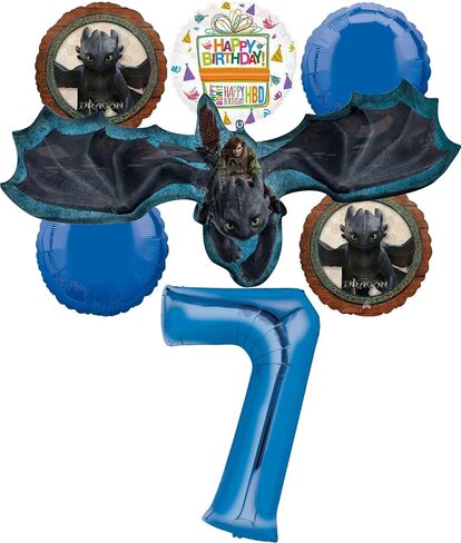 Anagram Hiccup and Toothless 7th Birthday Party Supplies 7 pc Balloon Bouquet Decorations in Saudi Arabia