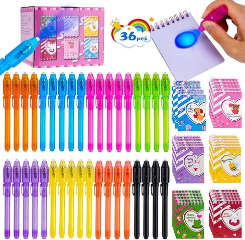 قلم حبر غير مرئي 24 قطعة مع ضوء الأشعة فوق البنفسجية مع مجموعة دفاتر ملاحظات متعددة الألوان 24 قطعة. بطاقات عيد الحب وحقائب الهدايا للأطفال، هدايا حفلات عيد الحب، حشوات حقائب جودي للأطفال هدايا حفلات التجسس in Kuwait