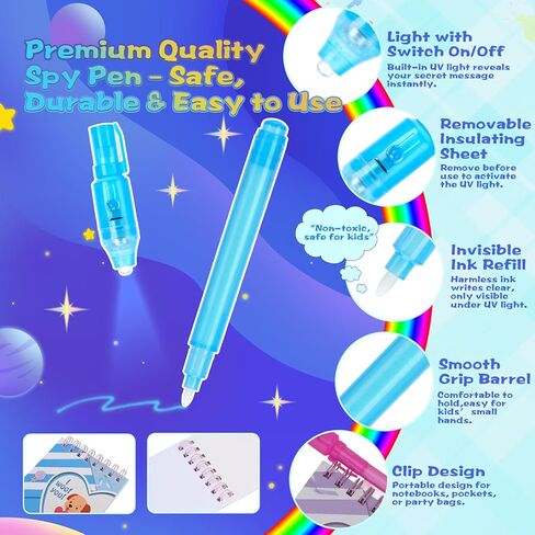 قلم حبر غير مرئي 24 قطعة مع ضوء الأشعة فوق البنفسجية مع مجموعة دفاتر ملاحظات متعددة الألوان 24 قطعة. بطاقات عيد الحب وحقائب الهدايا للأطفال، هدايا حفلات عيد الحب، حشوات حقائب جودي للأطفال هدايا حفلات التجسس in Kuwait