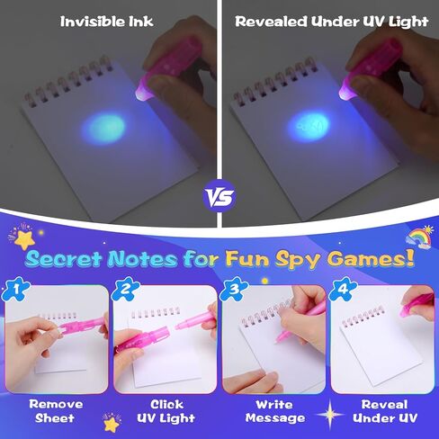 قلم حبر غير مرئي 24 قطعة مع ضوء الأشعة فوق البنفسجية مع مجموعة دفاتر ملاحظات متعددة الألوان 24 قطعة. بطاقات عيد الحب وحقائب الهدايا للأطفال، هدايا حفلات عيد الحب، حشوات حقائب جودي للأطفال هدايا حفلات التجسس in Kuwait