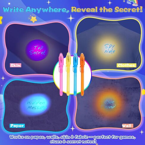 قلم حبر غير مرئي 24 قطعة مع ضوء الأشعة فوق البنفسجية مع مجموعة دفاتر ملاحظات متعددة الألوان 24 قطعة. بطاقات عيد الحب وحقائب الهدايا للأطفال، هدايا حفلات عيد الحب، حشوات حقائب جودي للأطفال هدايا حفلات التجسس in Kuwait