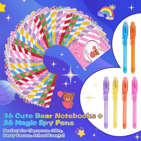 قلم حبر غير مرئي 24 قطعة مع ضوء الأشعة فوق البنفسجية مع مجموعة دفاتر ملاحظات متعددة الألوان 24 قطعة. بطاقات عيد الحب وحقائب الهدايا للأطفال، هدايا حفلات عيد الحب، حشوات حقائب جودي للأطفال هدايا حفلات التجسس in Kuwait
