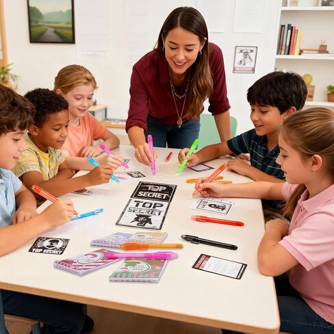 قلم حبر غير مرئي 24 قطعة مع ضوء الأشعة فوق البنفسجية مع مجموعة دفاتر ملاحظات متعددة الألوان 24 قطعة. بطاقات عيد الحب وحقائب الهدايا للأطفال، هدايا حفلات عيد الحب، حشوات حقائب جودي للأطفال هدايا حفلات التجسس in Kuwait