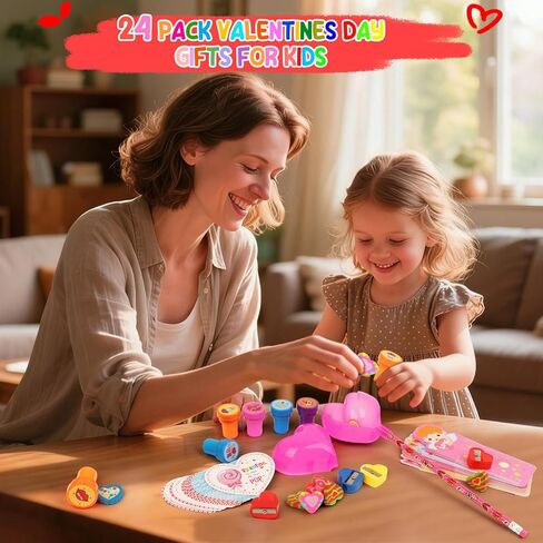 مجموعة قرطاسية مصاصة عملاقة لعيد الحب مكونة من 24 قطعة - هدايا تبادل الفصول الدراسية للأطفال مع ممحاة قلم رصاص ومسطرة ومبراة على شكل قلب، هدايا لحفلات المعلمين in Kuwait