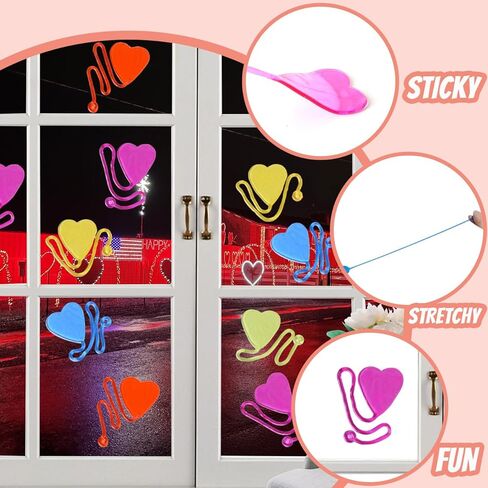 50PCS Valentines Day Gifts for Kids Classroom Prizes, Heart Shape Sticky Hands Stretchy Toys for Valentines Party Favors, Kids Valentines Day Gifts for School Exchange for Girls Boys in Saudi Arabia