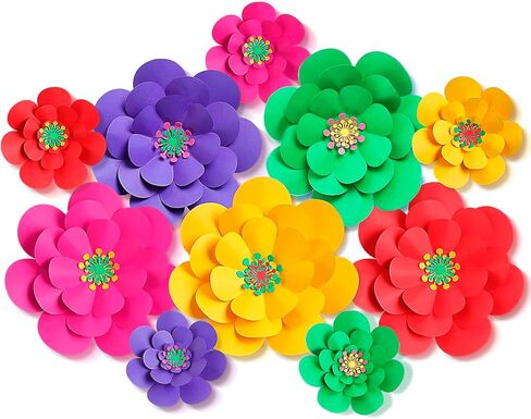10 Set Mexican Paper Flowers Decorations for Wall DIY Fiesta Bulletin Board 3D Large Paper Flowers Fores De Papel para Decoracion for Mexican and Holiday Party(Pink Orange) in Saudi Arabia