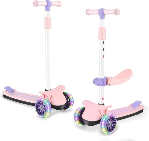سكوتر ويلايف 2 في 1 مع مقعد قابل للإزالة، 3 عجلات LED للأطفال، 4 ارتفاع قابل للتعديل وتصميم قابل للطي، سكوتر للأطفال الصغار للجلوس أو الوقوف للأولاد والبنات من عمر 2-8 سنوات in Kuwait