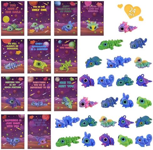 Pinkcow Valentines Day Gifts for Kids Classroom - Mini 3D Printed Animals Figurines Toy Cards Set with Valentines Cards for Toddler Class School Exchange Gift - Valentines Kids Party Favors - 24 Pack in Saudi Arabia
