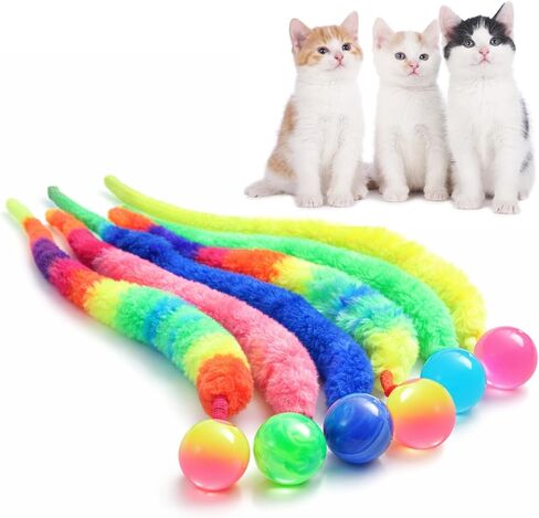 6 Pcs Mixed Bouncy Ball with Tail Cat Toys, Colorful Fuzzy Bouncy Balls Cat Toy, Large Magic with Fluorescent Ball for Cats, Interactive Cata Toy Balls, Rainbow Colors in Saudi Arabia