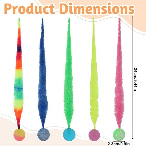 6 Pcs Mixed Bouncy Ball with Tail Cat Toys, Colorful Fuzzy Bouncy Balls Cat Toy, Large Magic with Fluorescent Ball for Cats, Interactive Cata Toy Balls, Rainbow Colors in Saudi Arabia