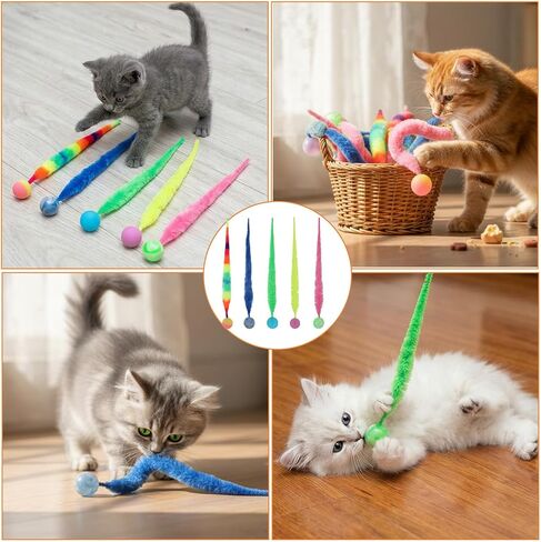 6 Pcs Mixed Bouncy Ball with Tail Cat Toys, Colorful Fuzzy Bouncy Balls Cat Toy, Large Magic with Fluorescent Ball for Cats, Interactive Cata Toy Balls, Rainbow Colors in Saudi Arabia