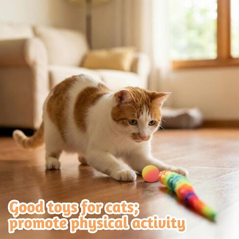 6 Pcs Mixed Bouncy Ball with Tail Cat Toys, Colorful Fuzzy Bouncy Balls Cat Toy, Large Magic with Fluorescent Ball for Cats, Interactive Cata Toy Balls, Rainbow Colors in Saudi Arabia