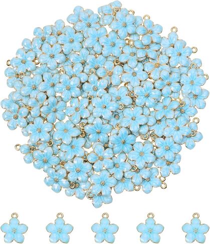 Tupalizy 100PCS Small Flower Enamel Charms Cherry Blossom Decor Gold Plated Pendant for Bracelets Necklaces Earrings Jewelry Making Findings Purse Keychains DIY Crafts Handmade Gifts Accessories in Saudi Arabia