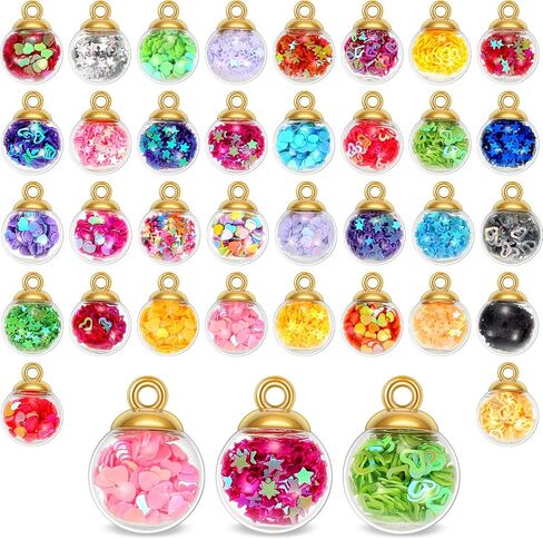 16 mm Colorful Glass Ball Charms Crystal Glass Ball Pendants Jewelry Making Supplies with Shining Stars, Heart-shaped Sequins and Peach Heart Sequins for DIY Necklace Bracelet Crafts (68 Pieces) in Saudi Arabia