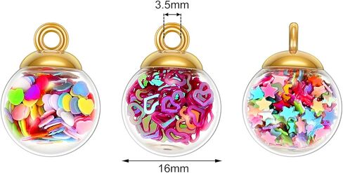 16 mm Colorful Glass Ball Charms Crystal Glass Ball Pendants Jewelry Making Supplies with Shining Stars, Heart-shaped Sequins and Peach Heart Sequins for DIY Necklace Bracelet Crafts (68 Pieces) in Saudi Arabia