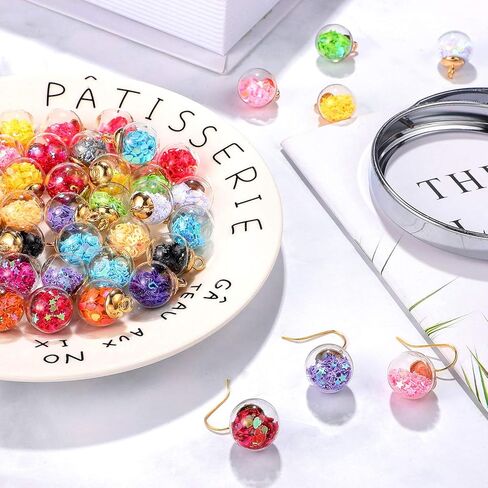 16 mm Colorful Glass Ball Charms Crystal Glass Ball Pendants Jewelry Making Supplies with Shining Stars, Heart-shaped Sequins and Peach Heart Sequins for DIY Necklace Bracelet Crafts (68 Pieces) in Saudi Arabia