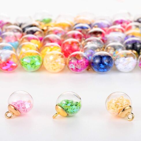 16 mm Colorful Glass Ball Charms Crystal Glass Ball Pendants Jewelry Making Supplies with Shining Stars, Heart-shaped Sequins and Peach Heart Sequins for DIY Necklace Bracelet Crafts (68 Pieces) in Saudi Arabia