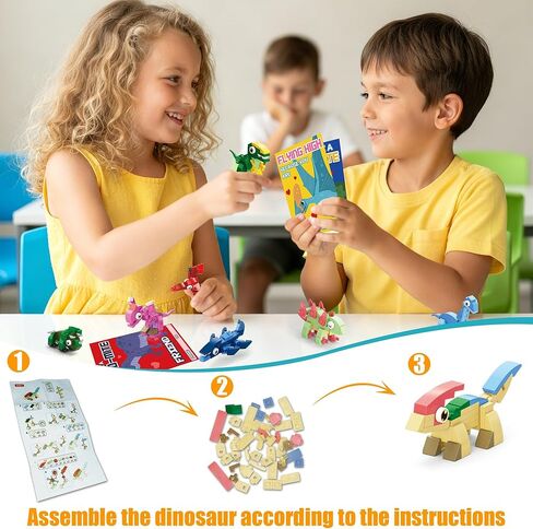 Valentines Day Cards for Kids School - 30 PACK Dinosaur Building Block Valentines with Dinosaur Valentine Day Cards for Kids Classroom, Class Valentine's Gifts for Boys & Girls Ages 3–12, 120 PCS in Saudi Arabia