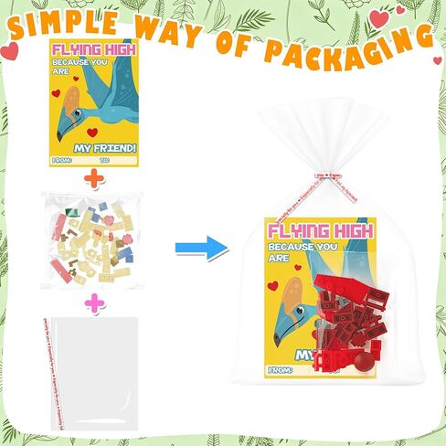 Valentines Day Cards for Kids School - 30 PACK Dinosaur Building Block Valentines with Dinosaur Valentine Day Cards for Kids Classroom, Class Valentine's Gifts for Boys & Girls Ages 3–12, 120 PCS in Saudi Arabia